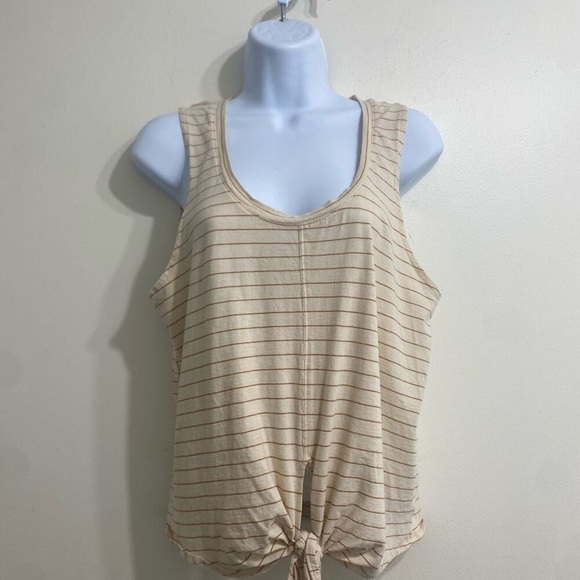 Tops - Beige Striped Tank Top with Tie Front
